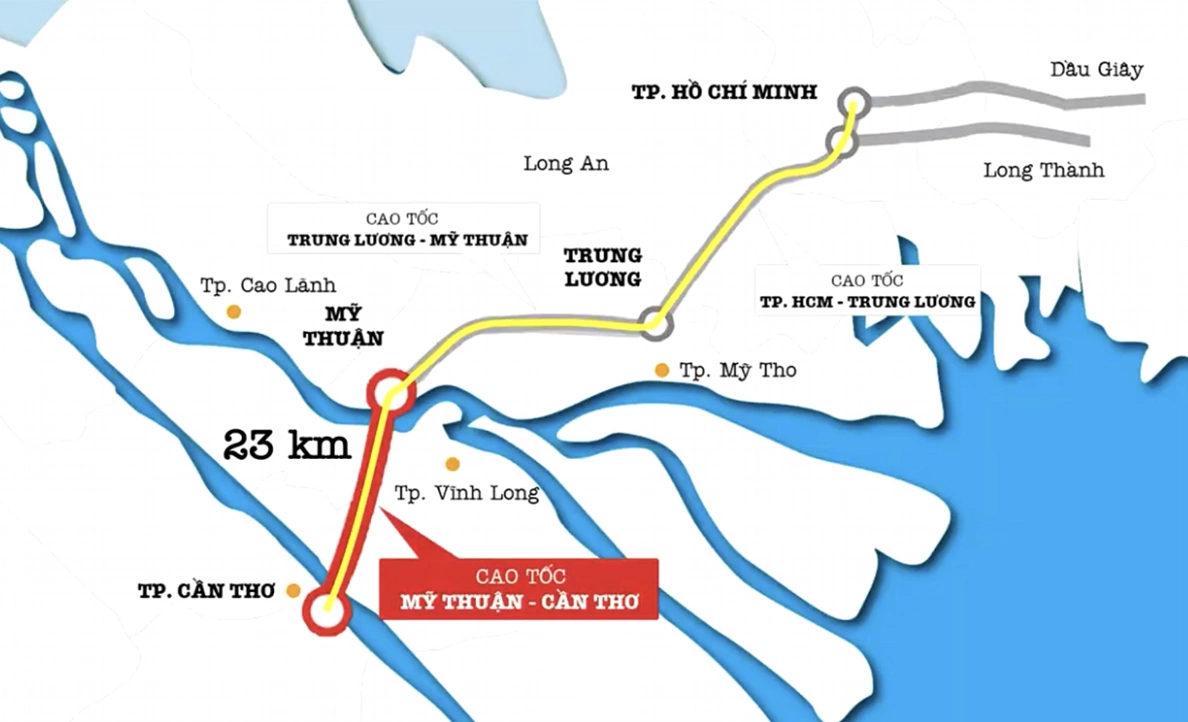 lộ trình thuê xe 7 chỗ từ TP.HCM đi Cần Thơ qua cao tốc Trung Lương Mỹ Thuận 165km