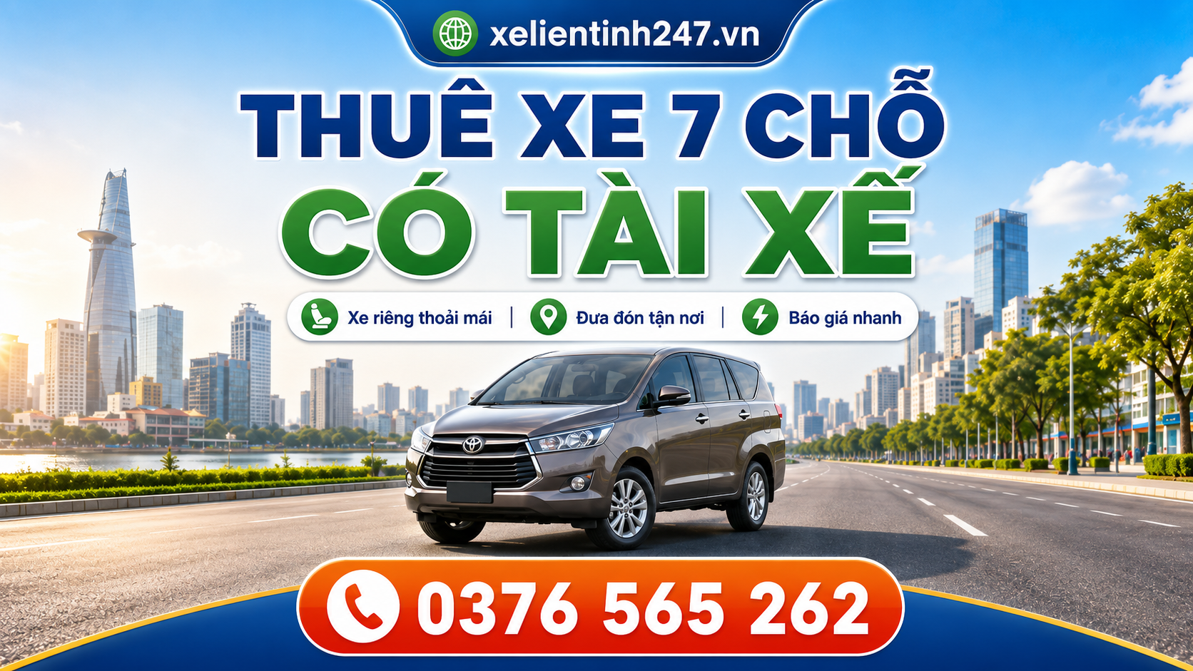 Dịch vụ thuê xe 7 chỗ có tài xế, đưa đón tận nơi, đi tỉnh và sân bay.
