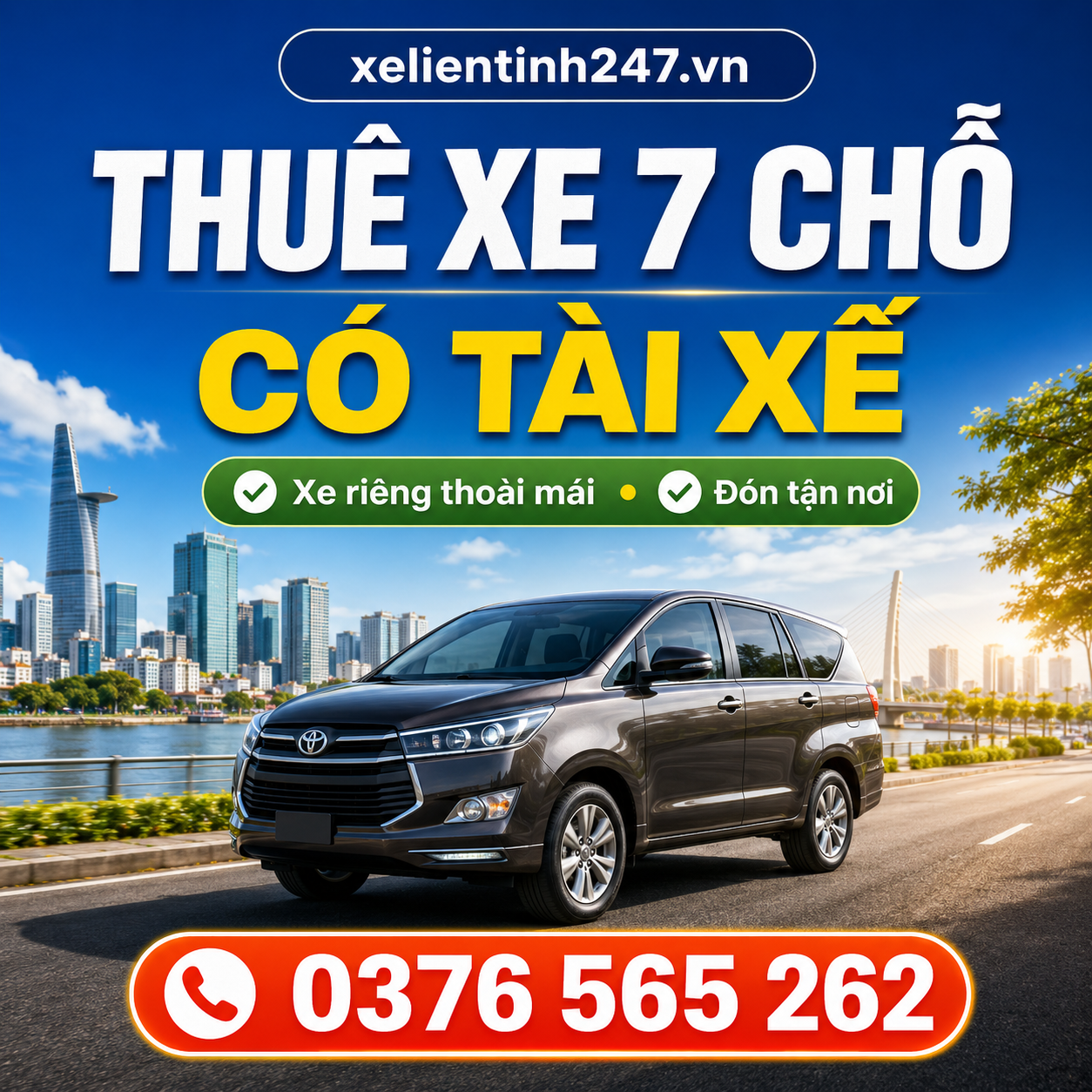 Thuê xe 7 chỗ có tài xế tại Sài Gòn, phù hợp đi tỉnh, sân bay và du lịch.