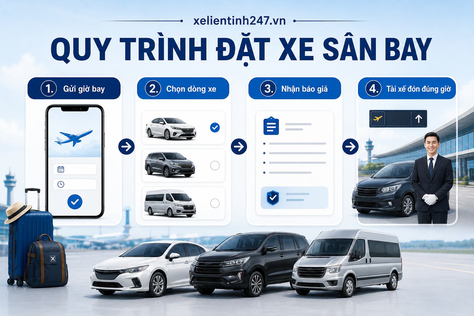 Quy trình đặt xe đưa đón sân bay Tân Sơn Nhất đơn giản và rõ ràng.