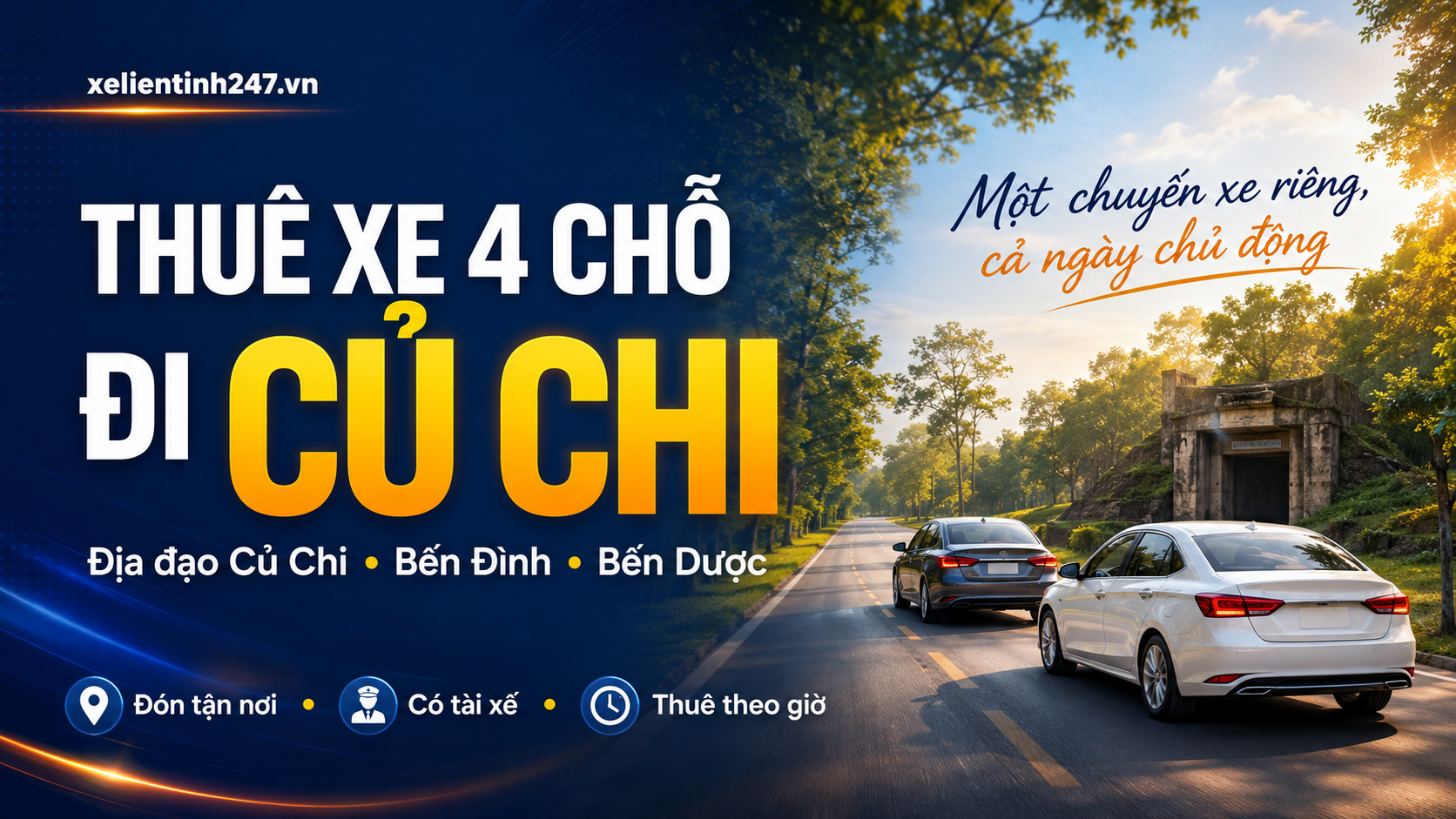 Thuê xe 4 chỗ đi Củ Chi, phục vụ Địa đạo Củ Chi, Bến Đình, Bến Dược và lịch trình riêng